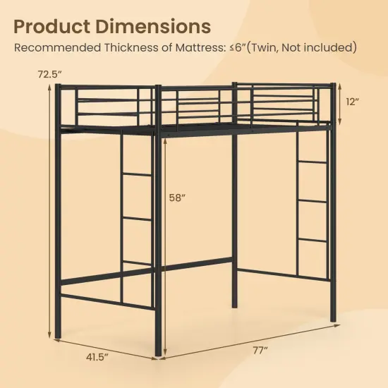 Metal Loft Bed Frame with Dual Ladders, Safety Guardrails and Under-bed Storage Black {5}