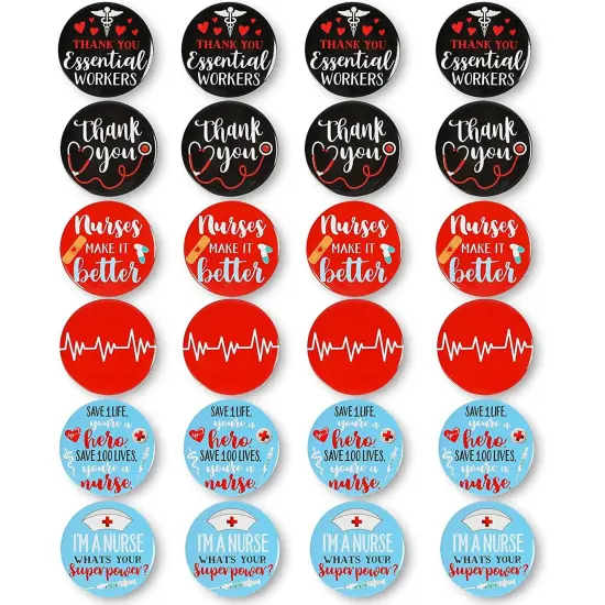 Button Pins, Nurse Appreciation Gifts in 6 Designs (2.28 Inches, 24 Pieces) Red {1}