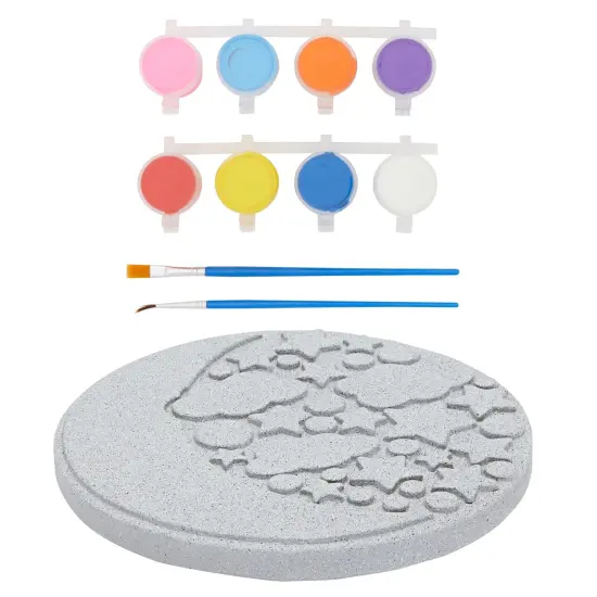 11-Piece 10-Inch Paint-Your-Own Moon and Stars Stepping Stone Kit - Includes 1 Moon and Stars Stone, 8 Pots with 10ml Acrylic Paint Each, and 2 Brushes for Yard Walkway Decorations Multicolor {6}