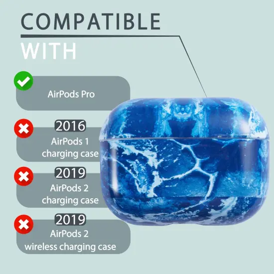 For Apple AirPods Pro Case, Sea Blue Marble Protective Cover with Keychain for Women Men {5}