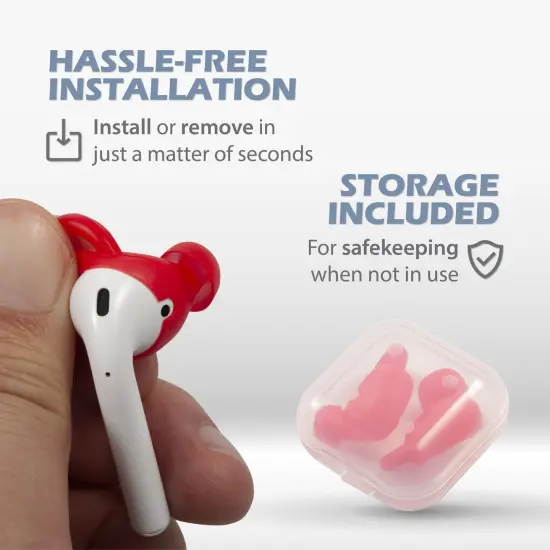 Insten 3 Pairs Ear Hooks Tips Compatible with AirPods 1 & 2 Earbuds, Anti-Lost EarHooks EarTips Accessories, Comfortable Soft Silicone Covers, with Storage Box (Not Fit in Charging Case) Red {6}