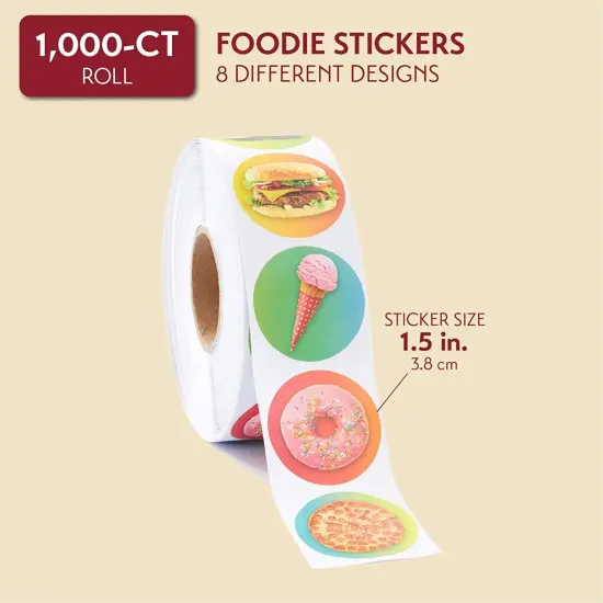 1000 Count Stickers, Assorted Designs Sticker Roll, Fast Food Multicolor {2}