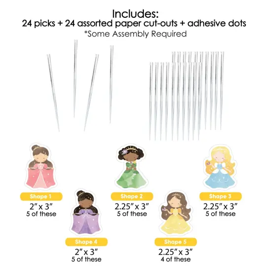 Big Dot of Happiness Princess Dessert Cupcake Cake Toppers, Colorful Princess Character Cutouts Birthday Decorations with Clear Treat Picks, Set of 24 {6}