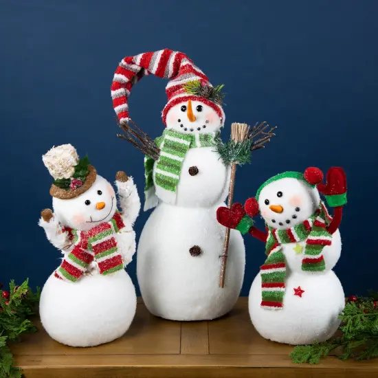 Northlight Glittered Snowman with Broom Christmas Figure - 14" White {4}