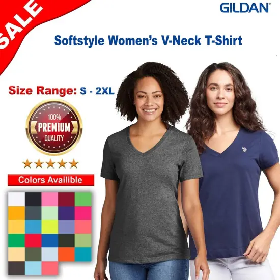 Gildan&reg; Softstyle Women&rsquo;s Short Sleeve V-Neck T-Shirt Black {3}