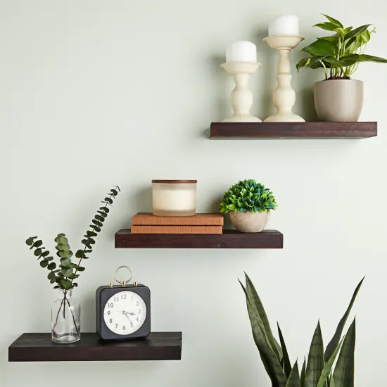 Set of 3 Dark Brown Wooden Floating Shelf for Nursery, Office, Bedrooms, Space Saving (15.7 x 5.5 x 1.5 In) {2}