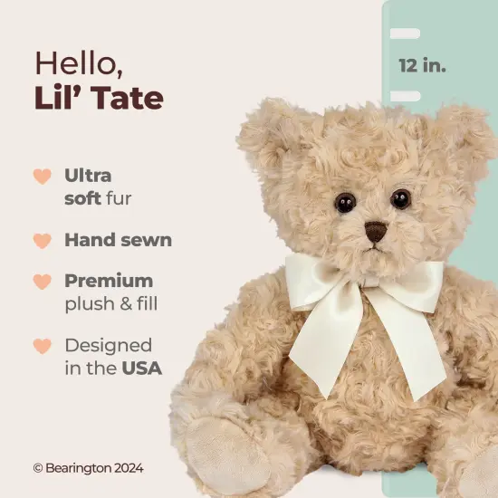 Bearington Collection Lil' Tate Teddy Bear Stuffed Animal 12 In - Teddy Bears Plushies - Vintage Bear Plush for Baby - Old Fashioned, For Ages 3-14 Brown {2}