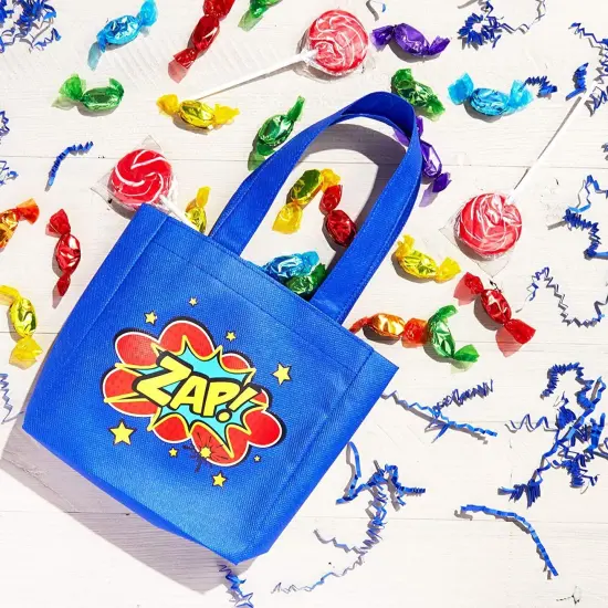 Comic Hero Birthday Party Favor Bags, Small Blue Totes (24 Pack) {2}
