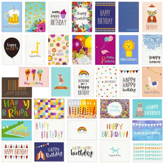 144 Pack Happy Birthday Cards Bulk with Envelopes in 36 Designs, Blank Inside for Men, Women, Kids and Work (4x6 In) Multicolor {4}