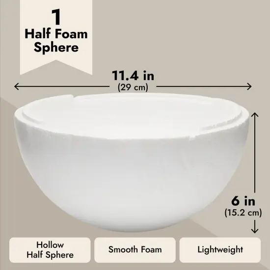 White Half Sphere Foam Ball for DIY Crafts, Large Hollow Dome for Art Supplies (11.4 x 6 In) {4}
