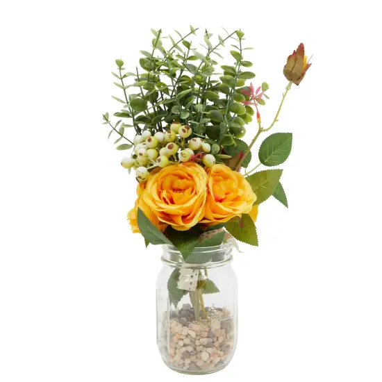 Yellow Silk Roses, Eucalyptus and Berry Bridal Bouquet, Wedding Centerpiece (15.7x7 In) {5}