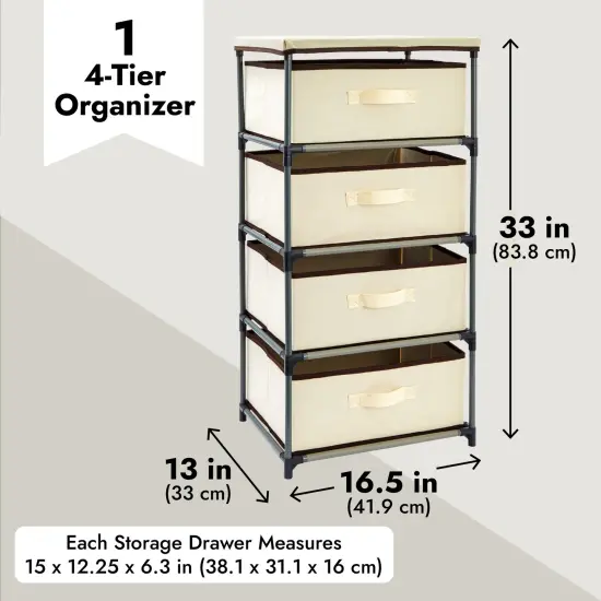 4-Tier Tall Closet Dresser with Drawers - Clothes Organizer and Small Fabric Storage for Bedroom (Beige) Brown {5}