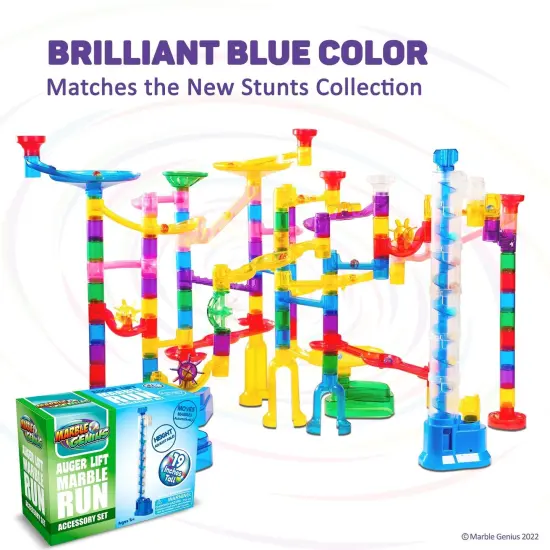 Marble Genius Expandable Auger Lift, Marble Run Accessory Set Automatically Elevates Marbles Up to 19 Inches, Infinite Loops of Racing Fun, Batteries Not Included, for Ages 3-14, Blue {6}