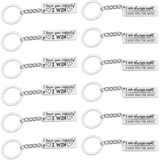 12 Pcs Silver Couples Keychains for Boyfriend Girlfriend, Metal Car Key and Bag Accessories for Men Women, I Love You, 0.6 x 4 in {2}