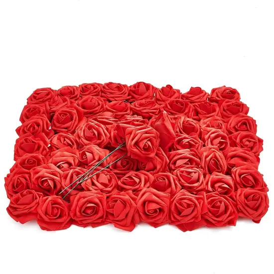 Bright Creations 3" Artificial Rose Flowers 60pcs Real Looking Fake Rose with Stem for DIY Wedding Bouquets and Bridal Shower, Red {1}