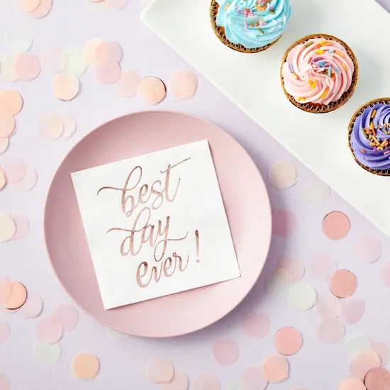 50-Pack Best Day Ever Napkins - Disposable Napkins for Wedding Reception, Bridal Shower, Engagement Party (Rose Gold, 5x5 In) White {3}