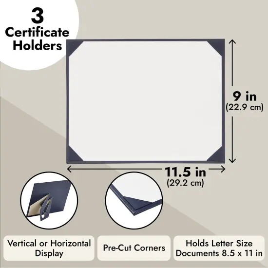 3 Pack Navy Blue Certificate Holders with Stand, Single-Sided Document Holders for Diplomas, Awards, Certifications (fits 8.5 x 11) {4}