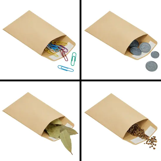 100 Pack Small Seed Saving Envelopes - 4.5x3.25 Self Adhesive Blank Packets for Coins, Stamps, Mini Parts Storage (Brown) {6}