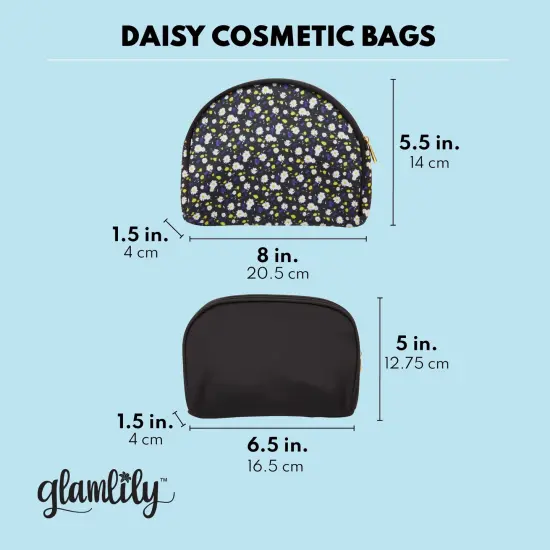 3 Pieces Glamlily Black Daisy Makeup Bags Set for Women, Cosmetic Travel Pouch Toiletry Organizer {4}
