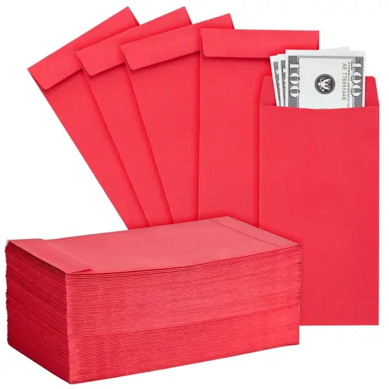 100 Pack Red Money Envelopes for Cash, Coins, Saving, Budgeting (Small, 3.5x6.5in) {1}