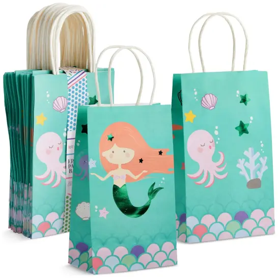 24 Pack Mermaid Gift Bags with Handles for Party Favors, Goodies, Treats (5.3 x 3.2 x 9 In) Multicolor {1}