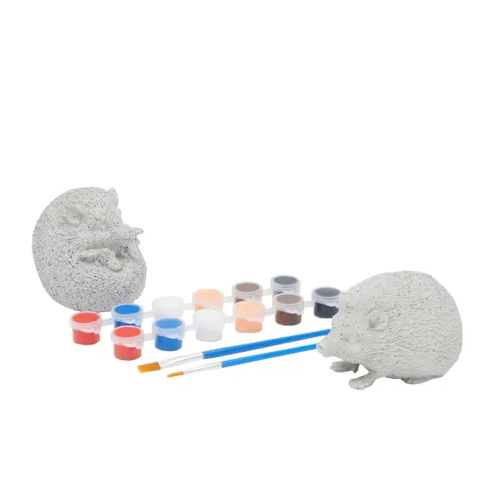 Rock Painting Kit for Kids with 2 Hedgehog Figurines, 2 Brushes, 3ml Paint Pod Strips (16 Pieces) Multicolor {7}