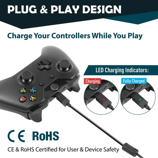 Insten For Xbox One 2-Pack Rechargeable Li-ion Battery 1600mAh Play and Charge Kit [Bettery Status Update on TV Screen] with 9ft USB Cable Compatible with Xbox One / One S / One X / Elite Controller Black {5}