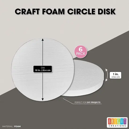 Craft Foam Circles Disks, Art and DIY Supplies (10 x 10 x 1 in, 6 Pack) White {2}