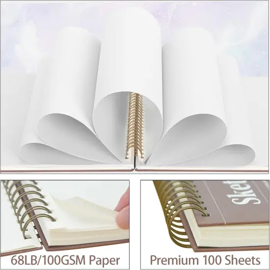 9" x 12" Sketch Book, Top Spiral Bound Sketch Pad, 100 Sheets 68lb/100gsm Drawing Paper, 1 Pack {4}