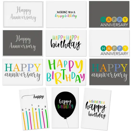 120 Pack Assorted Birthday and Anniversary Cards with Envelopes Bulk for Work, Wedding, Employees Appreciation, Business (12 Designs, 4x6 In) Multicolor {1}