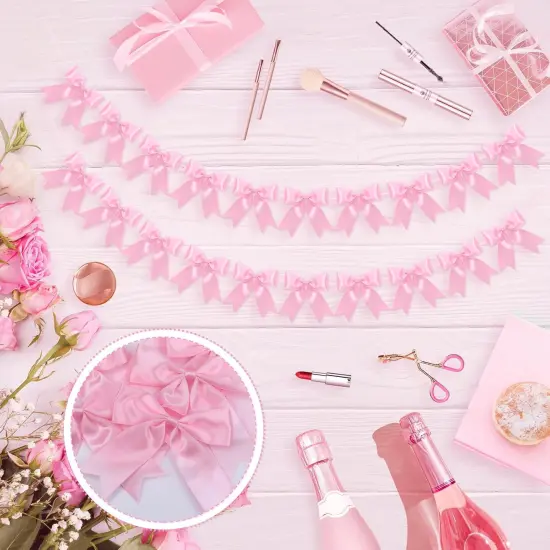 2Pcs Pink Ribbon Bow Banner Garland, Pink Bow Party Decortions for Girls Birthday Decorations, Baby Shower Decor, Bridal Shower Bachelorette Wedding Party Supplies {3}