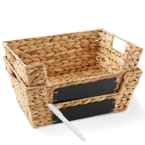2pk Wide Pantry Baskets, Hyacinth Wicker Kitchen Storage Bins for Shelves Natural {1}