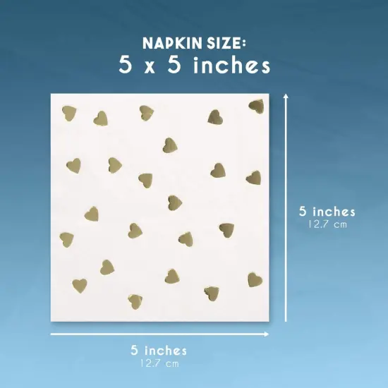 50 Pack Gold Heart Disposable Cocktail Napkins, 5x5 Inch Folded, Ideal Party Supplies for Wedding, Birthday, Valentines, Anniversary Multicolor {7}