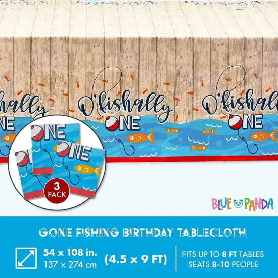 O'fishally One Tablecloth for 1st Birthday Party, Table Cover (54 x 108 in, 3 Pack) Blue {2}