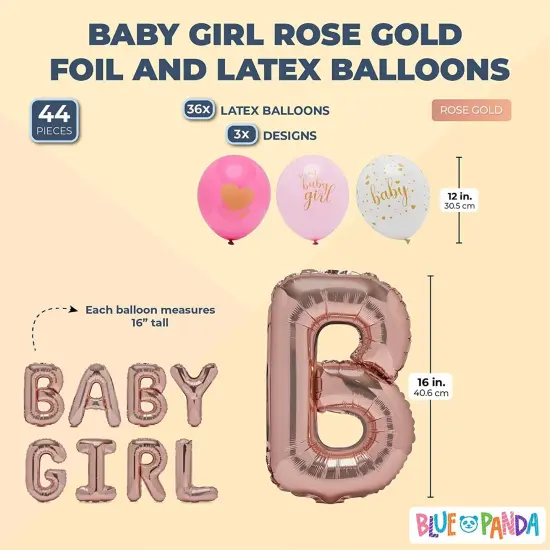 Girl Rose Gold Balloons, Baby Shower Party Decorations (16 in, 44 Pieces) Pink {2}