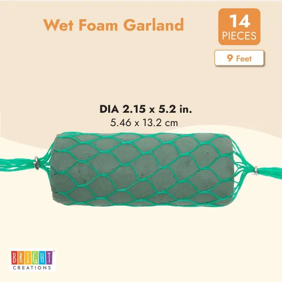 Wet Floral Foam, Fresh Artificial Flower Garland for Decorations (9 Ft, 14 Pieces) Green {3}