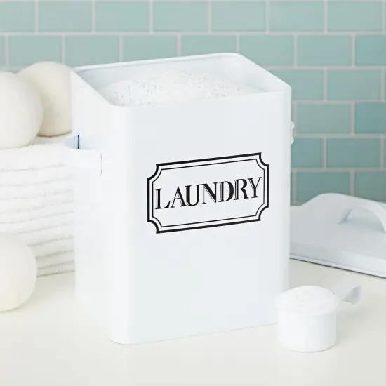 Laundry Detergent Container for Powder, Beads, and Pods, White Laundry Canister with Scoop for Bathroom Organizing and Storage, Modern Farmhouse Design, 100 Ounce Capacity (White, 9x7x6 In) {3}