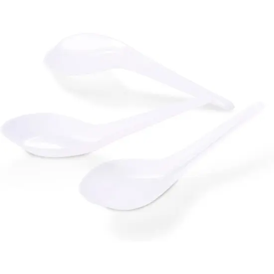 50-Pack Disposable Plastic Chinese Asian Soup Spoons For Appetizer, Ramen, Pho, 5.4 x 1.5 Inches, White {5}