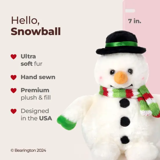 Bearington Snowball The Plush Snowman, Stuffed Snowman, 7 Inch Christmas Plushies, Ideal Christmas Stuffed Animals Gift for Toddlers, Kids & Teens, For Ages 3-14 White {2}