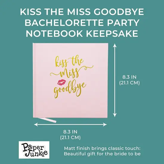 Kiss the Miss Goodbye, Bachelorette Party Notebook Keepsake (8.3 x 8.3 In, Pink) {2}