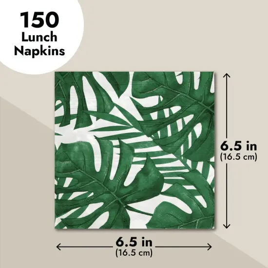 150 Pack Tropical Palm Leaf Napkins, Hawaiian Luau Napkins for Jungle Safari Birthday Party Supplies (6.5x6.5 In) {4}