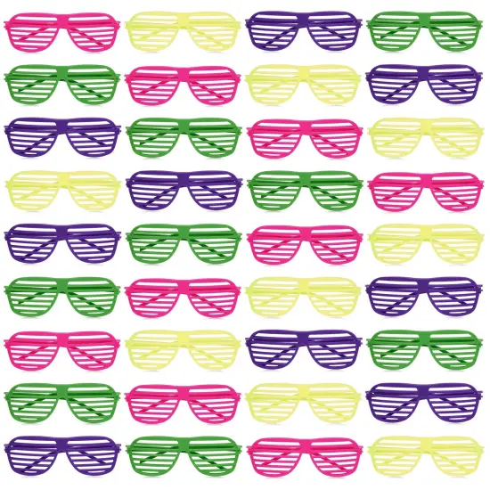 36 Pack Shutter Shades, 80s Retro Style Party Sunglasses for Props, Decorations, Costumes (4 Colors) Multicolor {1}