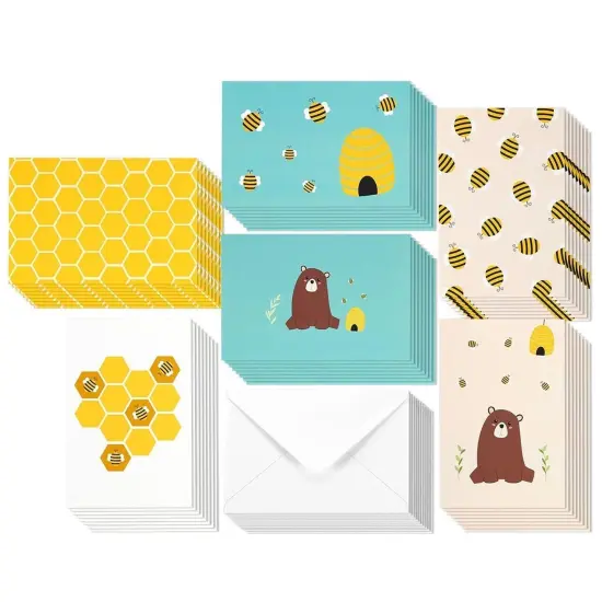 48 Pack Honey Bee Thank You Cards with Envelopes, All Occasion Assorted Blank Note Cards (6 Cute Designs, 4x6 In) Yellow {1}