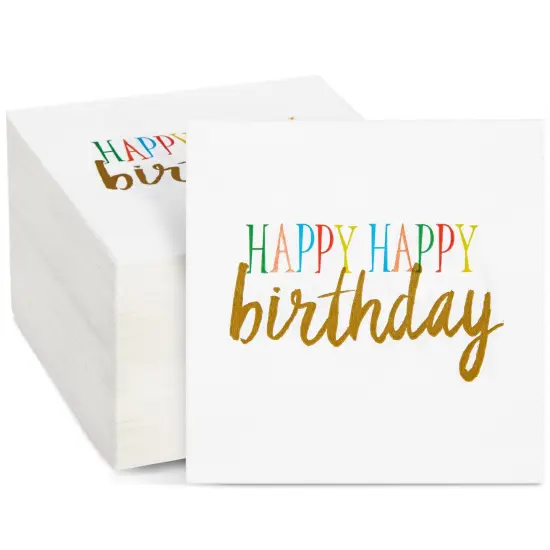 Happy Birthday Rainbow Party Supplies, Paper Napkins (5 x 5 In, White, 100 Pack) {1}