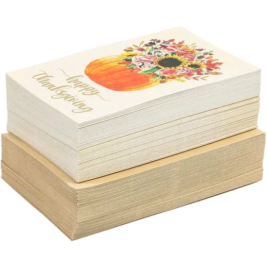Happy Thanksgiving Greeting Cards, Floral Pumpkin (4 x 6 In, 60 Pack) Multicolor {5}