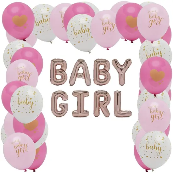 Girl Rose Gold Balloons, Baby Shower Party Decorations (16 in, 44 Pieces) Pink {1}