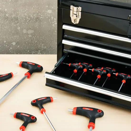 14 Piece T Handle Allen Wrench Set, 7 Imperial and 7 Metric Hex Key Set (Red and Black) {2}