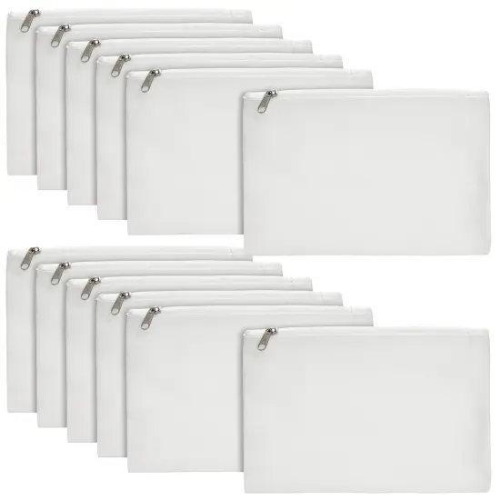 Juvale 12-Pack Bulk Blank Canvas Zipper Pouch Set, 8x6" Canvas Pencil Pouch with Zipper for Cosmetic & DIY Crafts, Pens, Markers, Scissors, Makeup Brushes, Lip Gloss, Hair Clips {1}