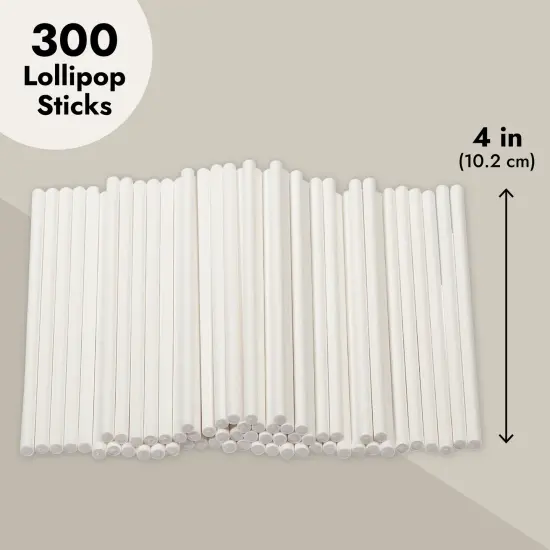 300 Pack Cake Pop Sticks 4 Inch Paper Treat Sticks for Lollipops, Candy Apples, Suckers (White) {4}