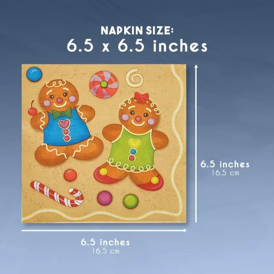 Juvale 100 Pack Christmas Paper Napkins, Cute Boy & Girl Gingerbread Design Holiday Party Supplies, 6.5 x 6.5 Inches, Rustic Christmas Cocktail Napkins Brown {7}
